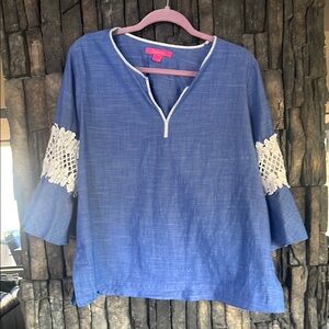 Lilly Blue 3/4 Sleeve Embellished Blouse